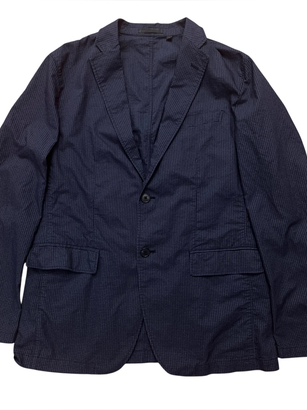 Uniqlo Blazer Jacket Mens L Sports Coat Unconstructured Lightweight Check Blue